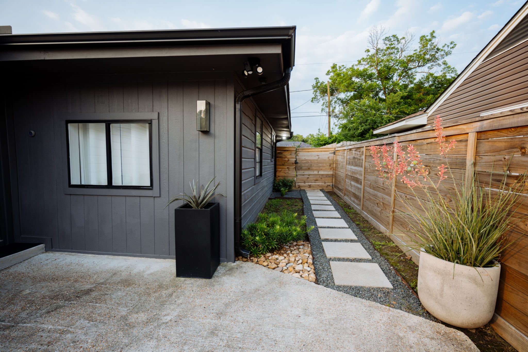 Contemporary home with landscaped yard